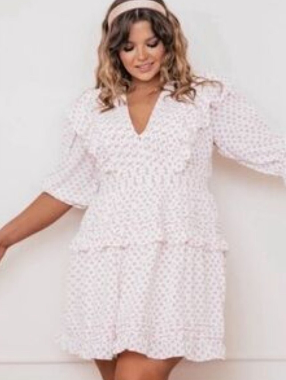 JessaKae Blush Pink Floral Tie-Front Dress